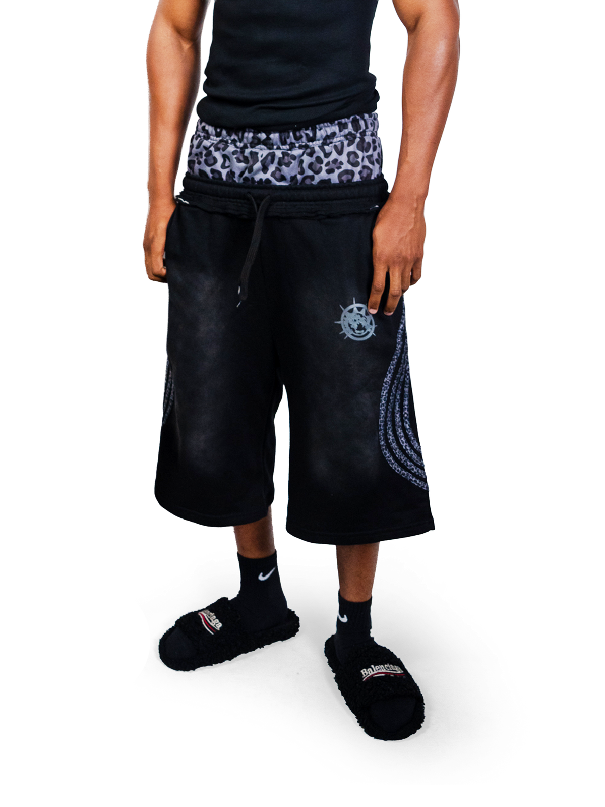 Black Leopard Sweatshorts